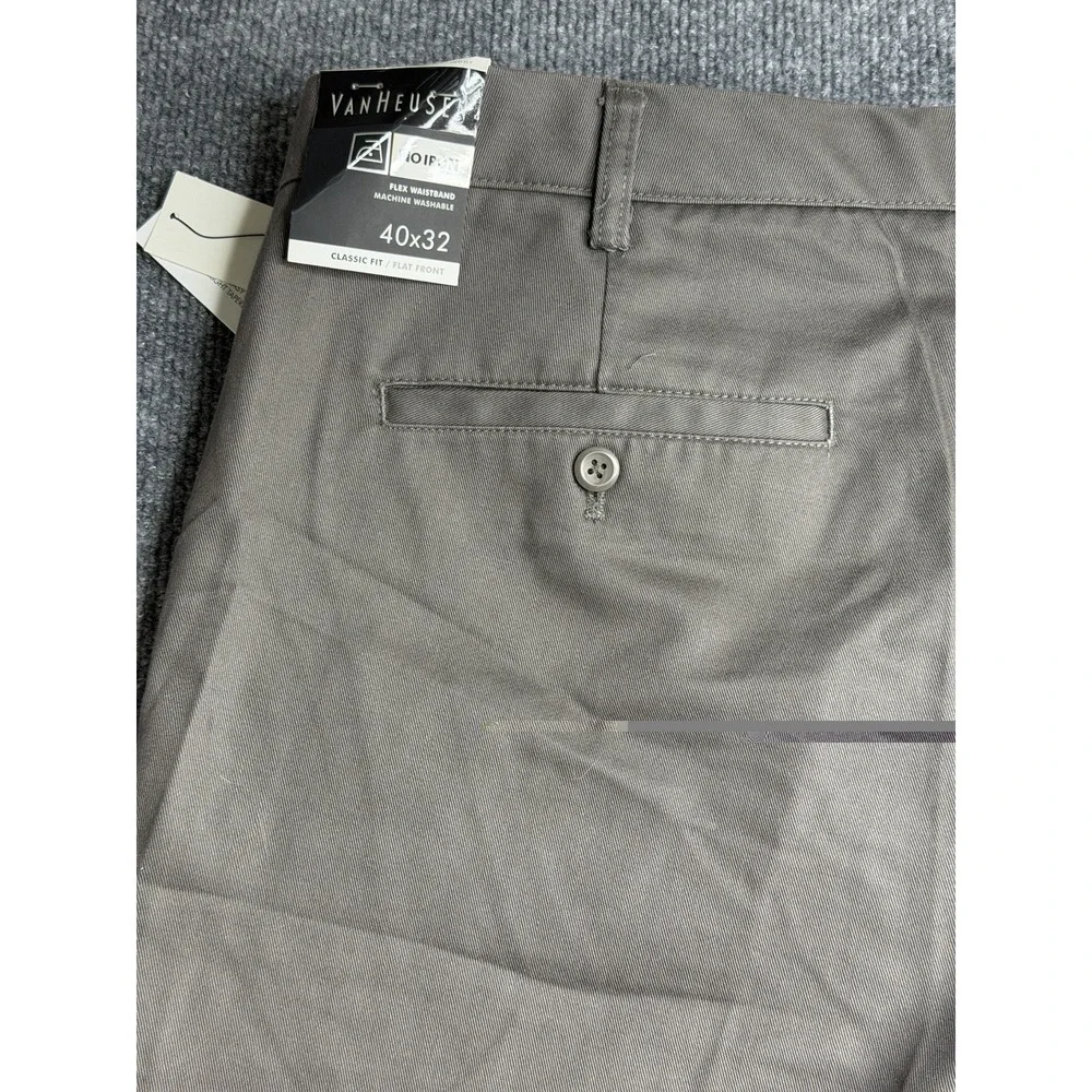 Van Heusen Mens Pants Gray Size 40x32 Flat Front Classic Fit 100% Cotton